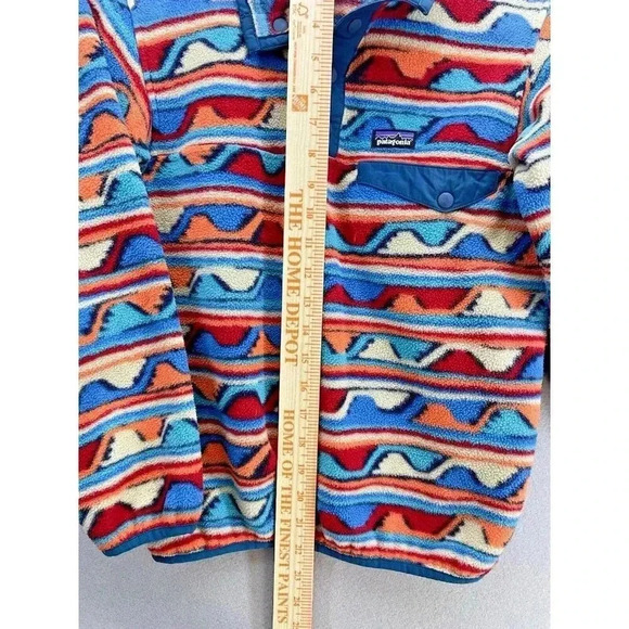 Patagonia Lightweight Synchilla Snap-T Pullover Fleece Blue Red Youth Size M - Picture 2 of 12